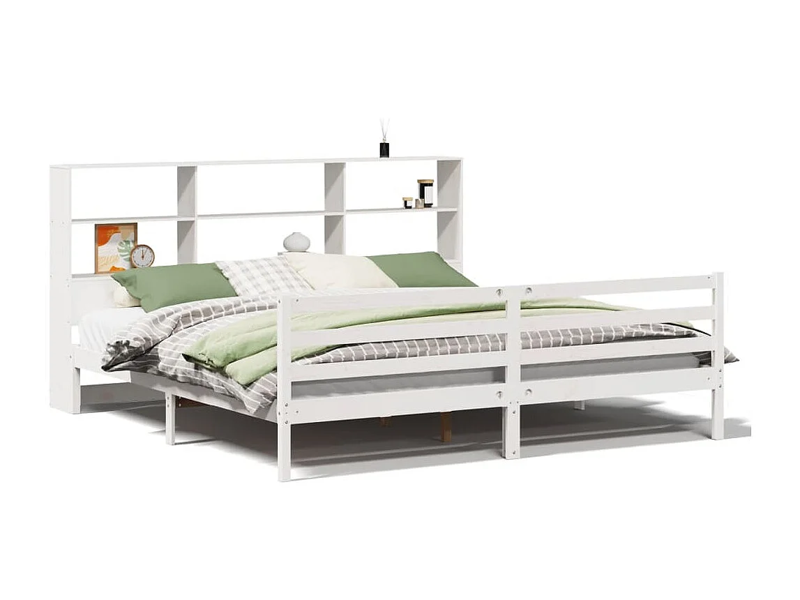 Cama com estante sem colchão 180x200 cm pinho maciço branco