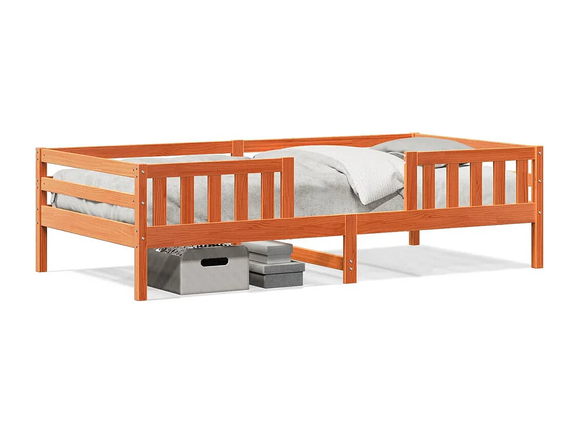 Estructura de cama madera maciza de pino marrón cera 90x190 cm