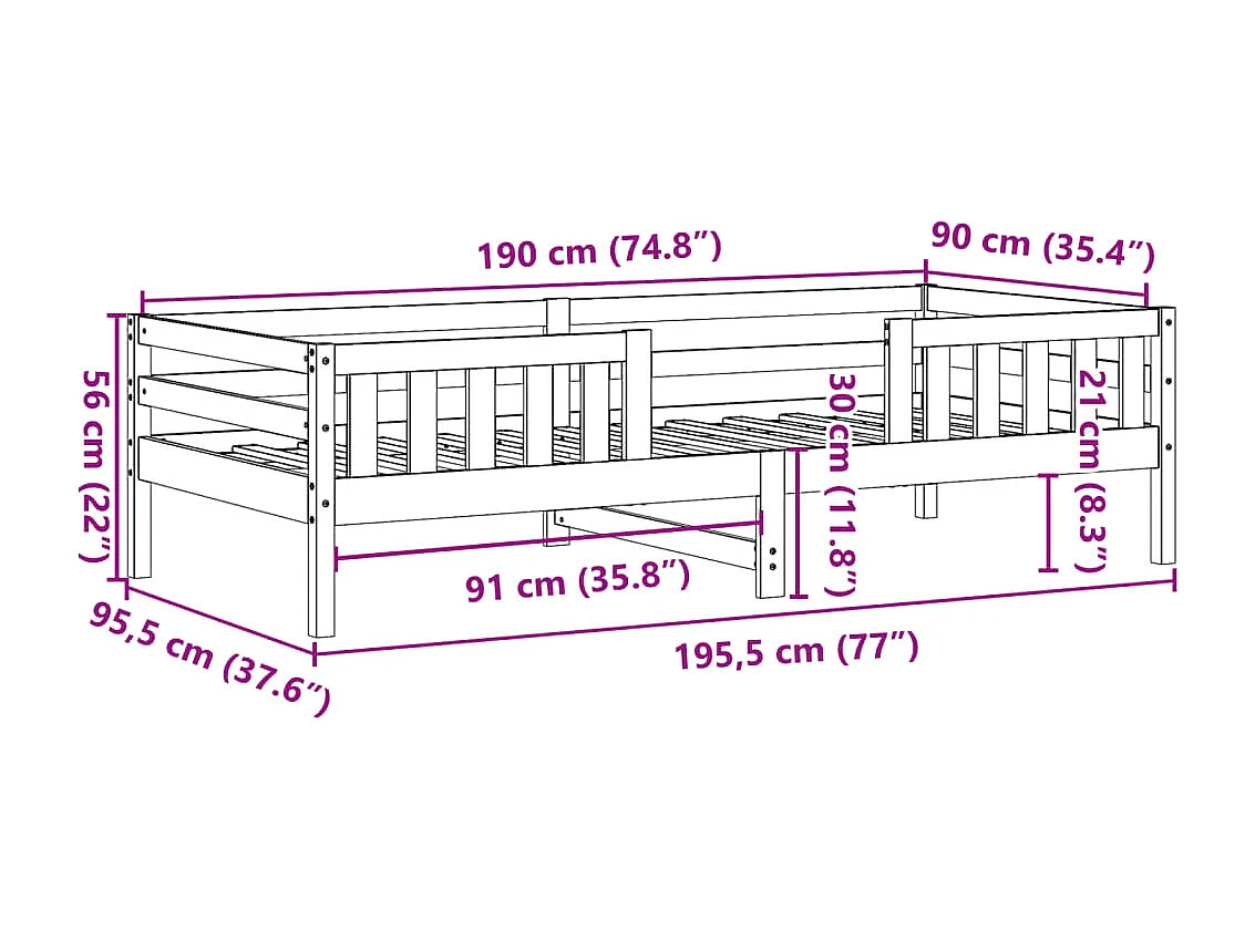 Estructura de cama madera maciza de pino marrón cera 90x190 cm
