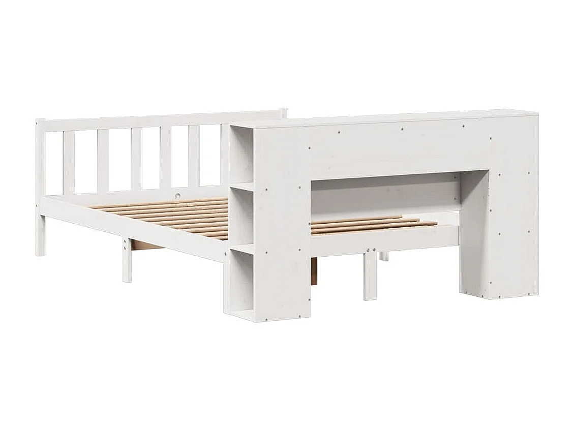 Lit bibliothèque sans matelas blanc 120x190 cm bois pin massif