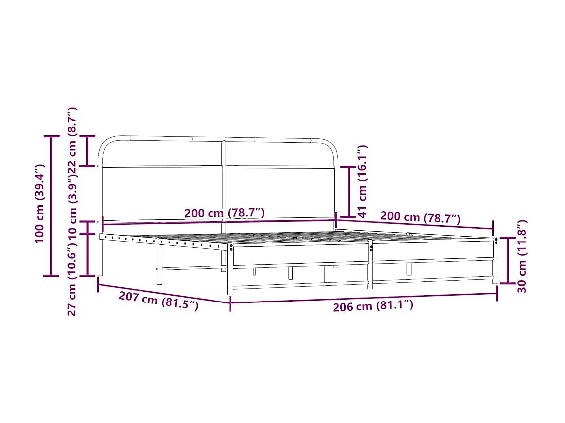 Estructura de cama sin colchón metal roble ahumado 200x200 cm