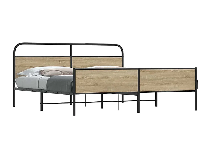 Estrutura de cama sem colchão 200x200cm metal carvalho fumado