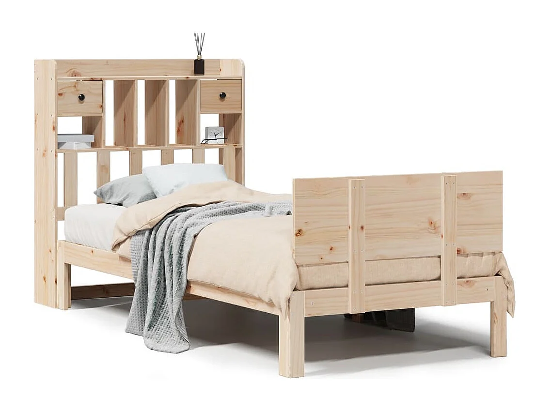 Lit bibliothèque sans matelas 90x190 cm bois de pin massif