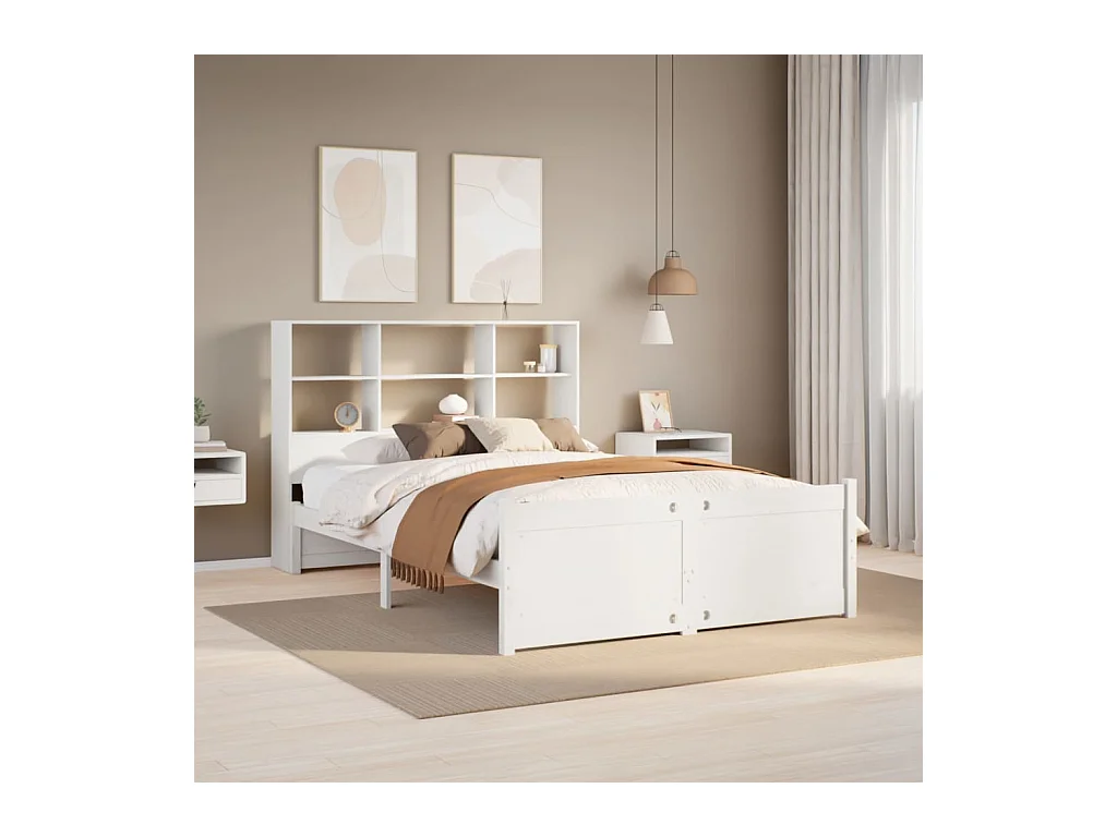 Cama con estantería sin colchón madera maciza blanca 120x200 cm