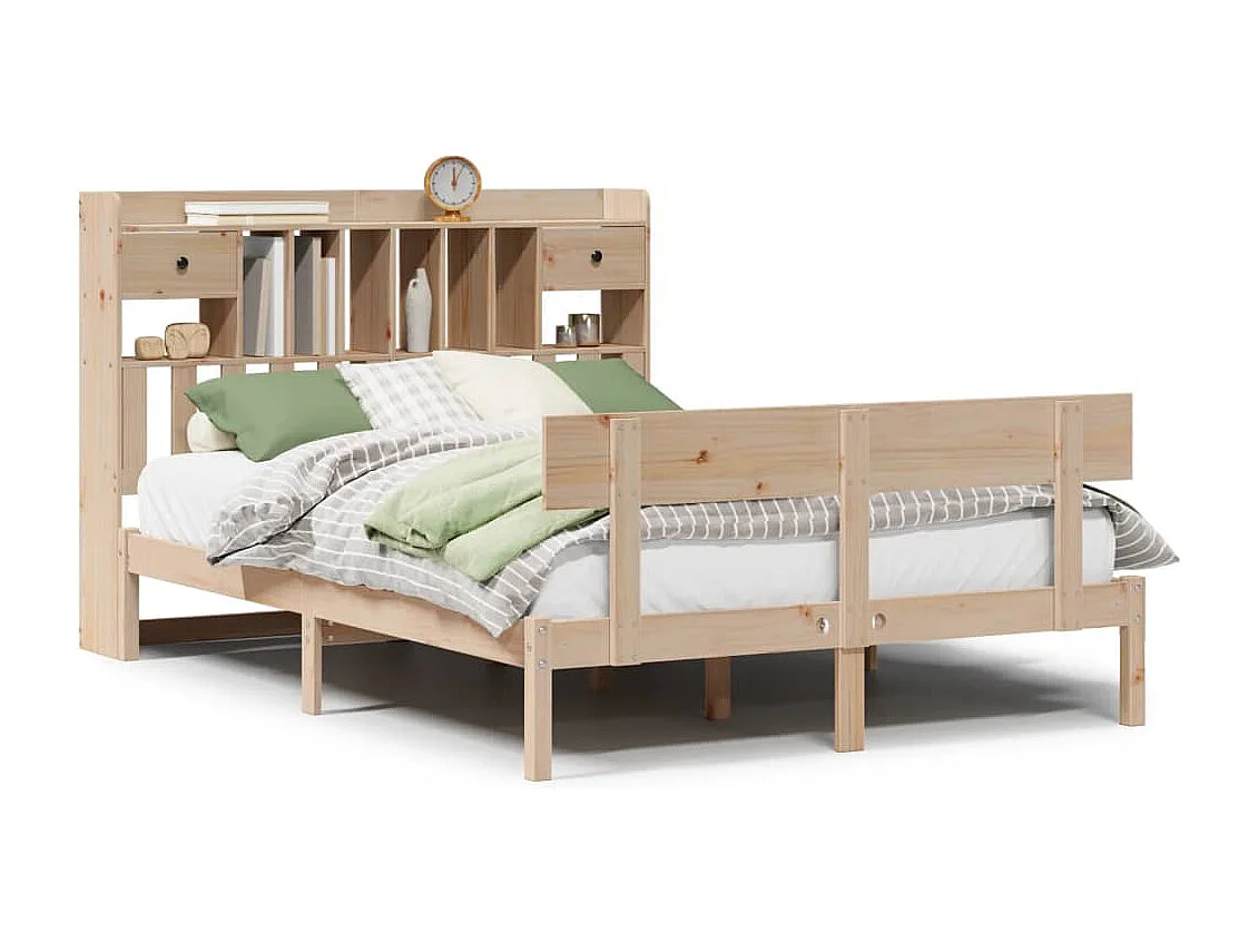 Cama con estantería sin colchón madera maciza de pino 150x200cm