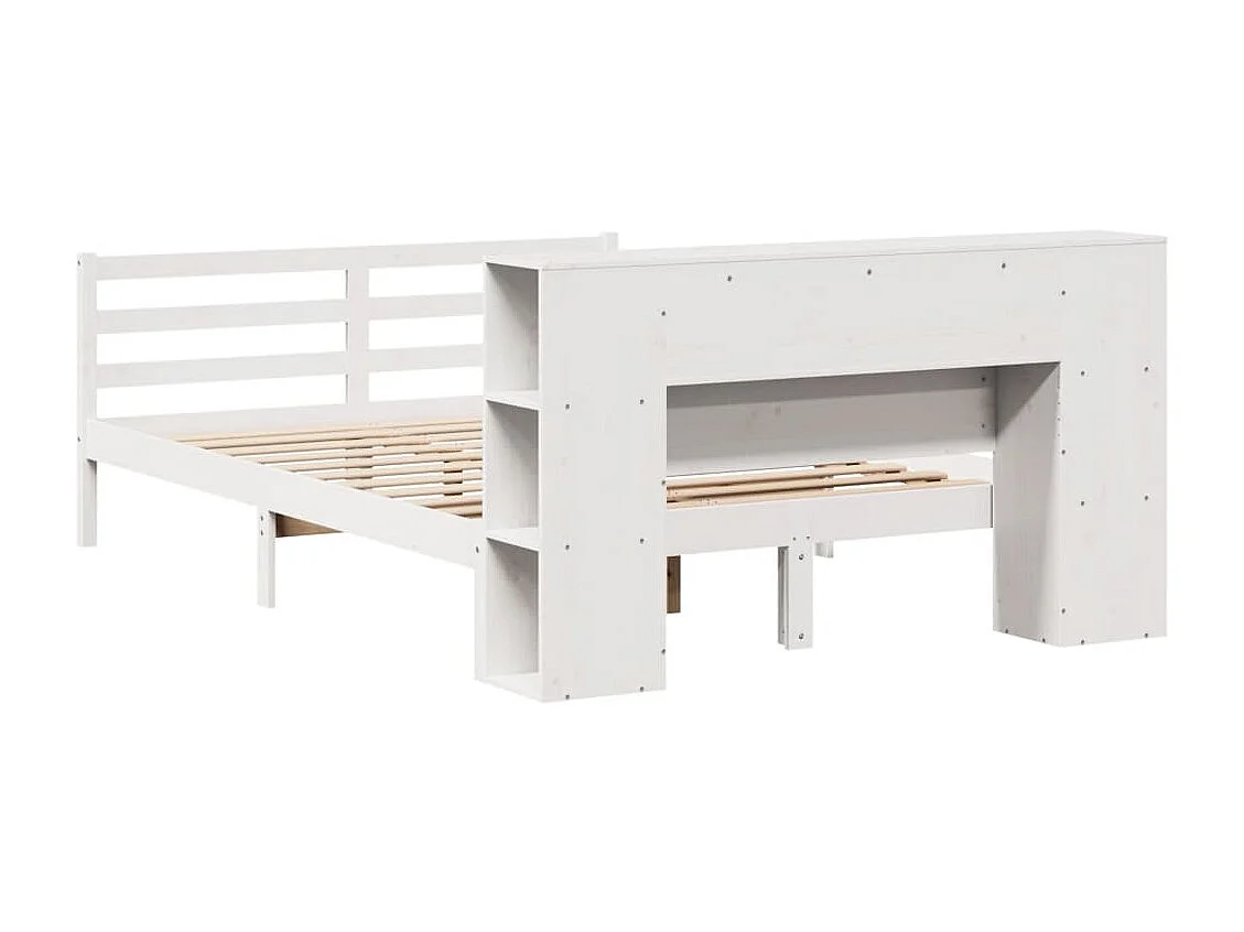 Lit bibliothèque sans matelas blanc 160x200 cm bois pin massif