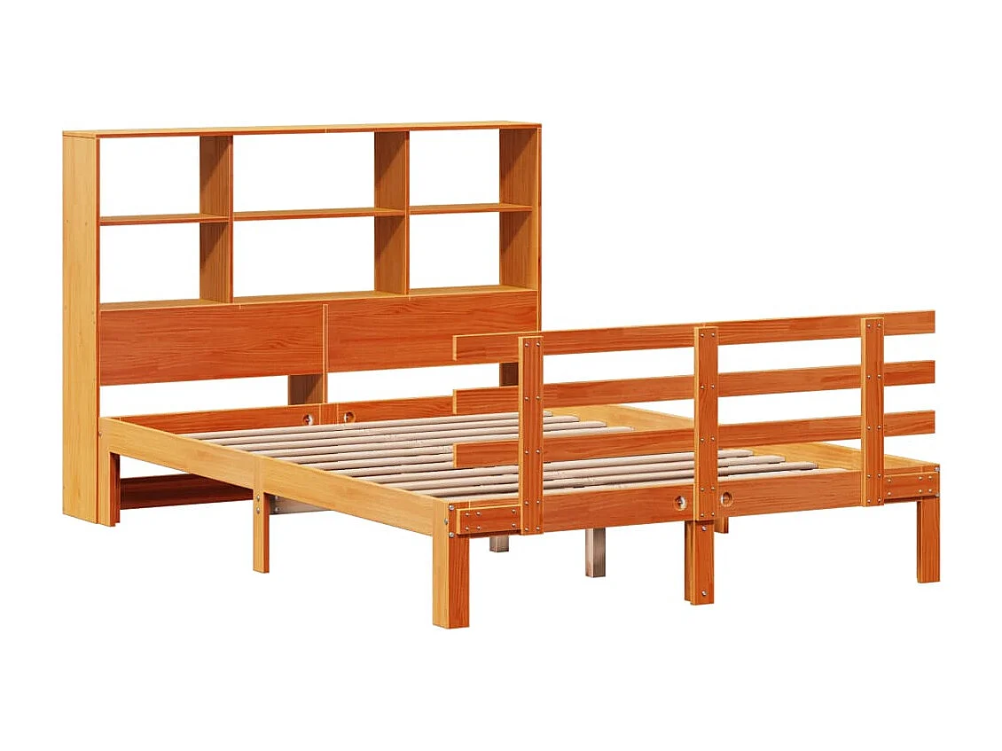 Lit bibliothèque sans matelas cire marron 140x190 cm pin massif