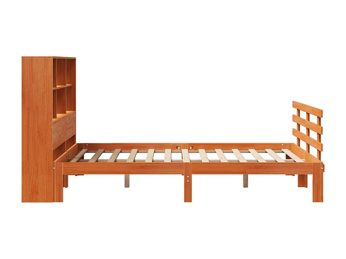 Lit bibliothèque sans matelas cire marron 140x190 cm pin massif