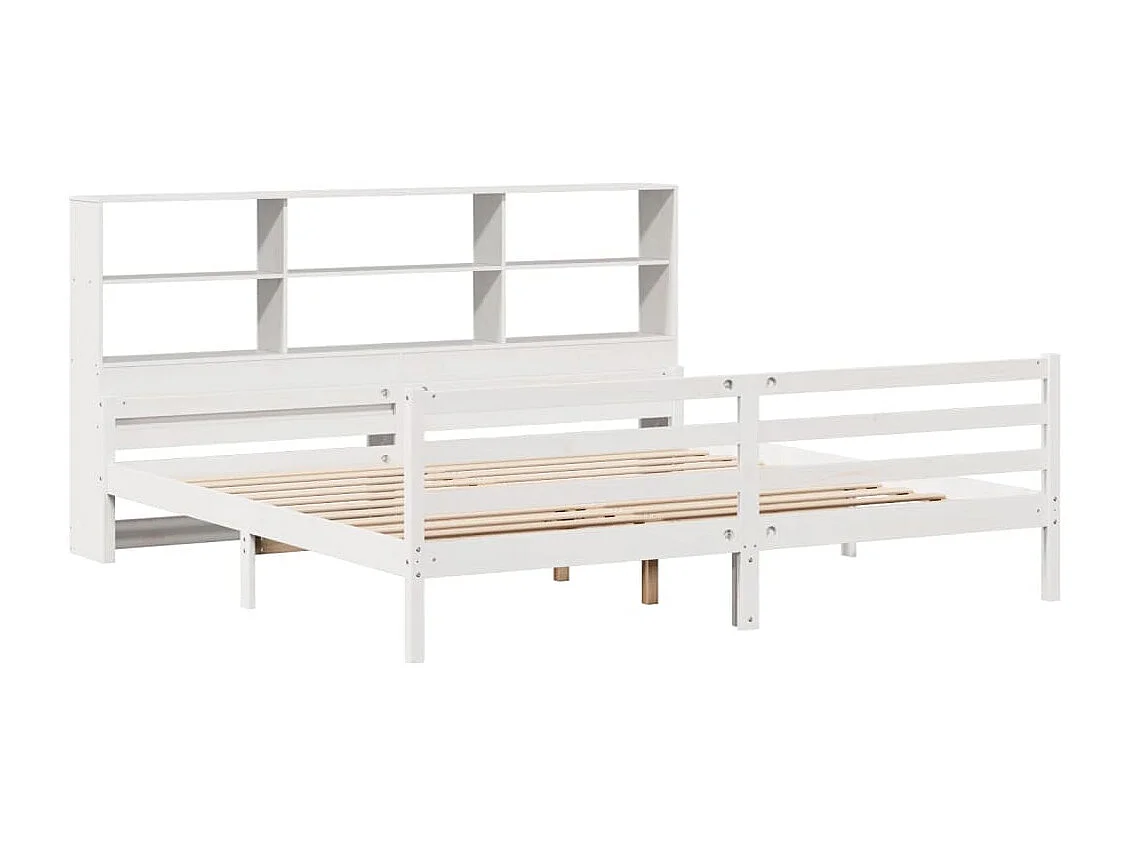 Lit bibliothèque sans matelas blanc 200x200 cm bois pin massif