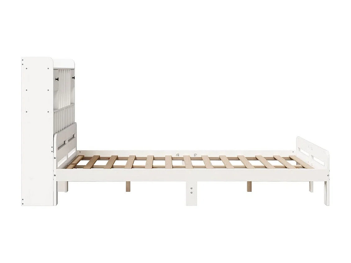 Lit bibliothèque sans matelas blanc 140x190 cm bois pin massif