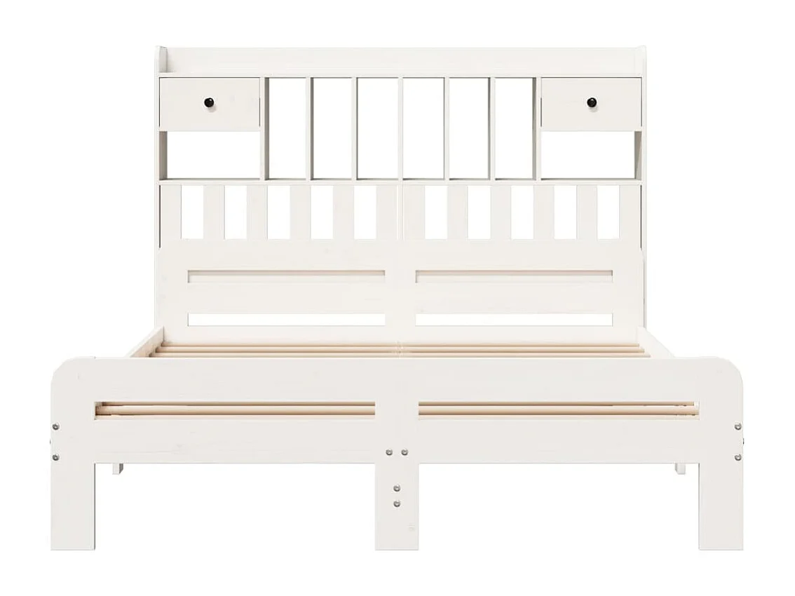 Cama con estantería sin colchón madera maciza blanca 140x190 cm