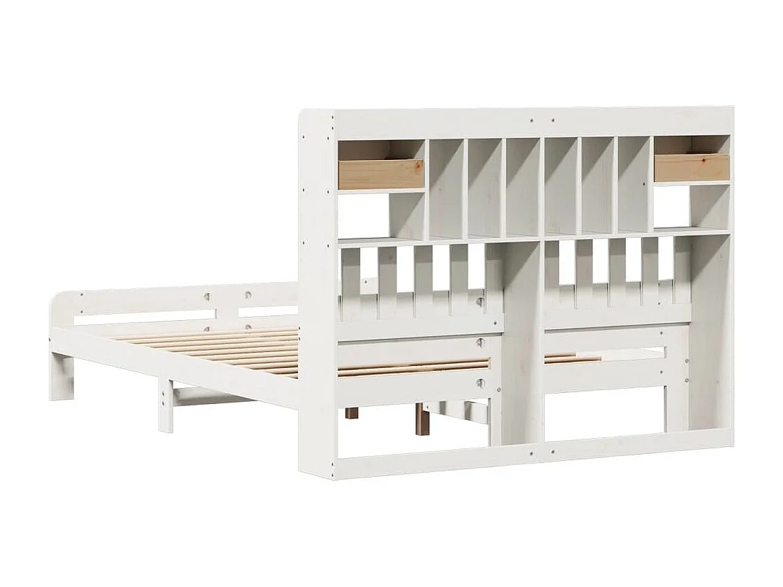 Cama con estantería sin colchón madera maciza blanca 140x190 cm
