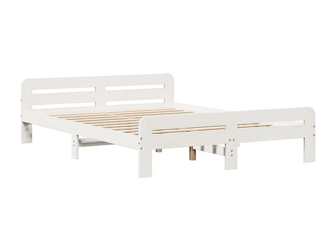 Cama con estantería sin colchón madera maciza blanca 140x190 cm