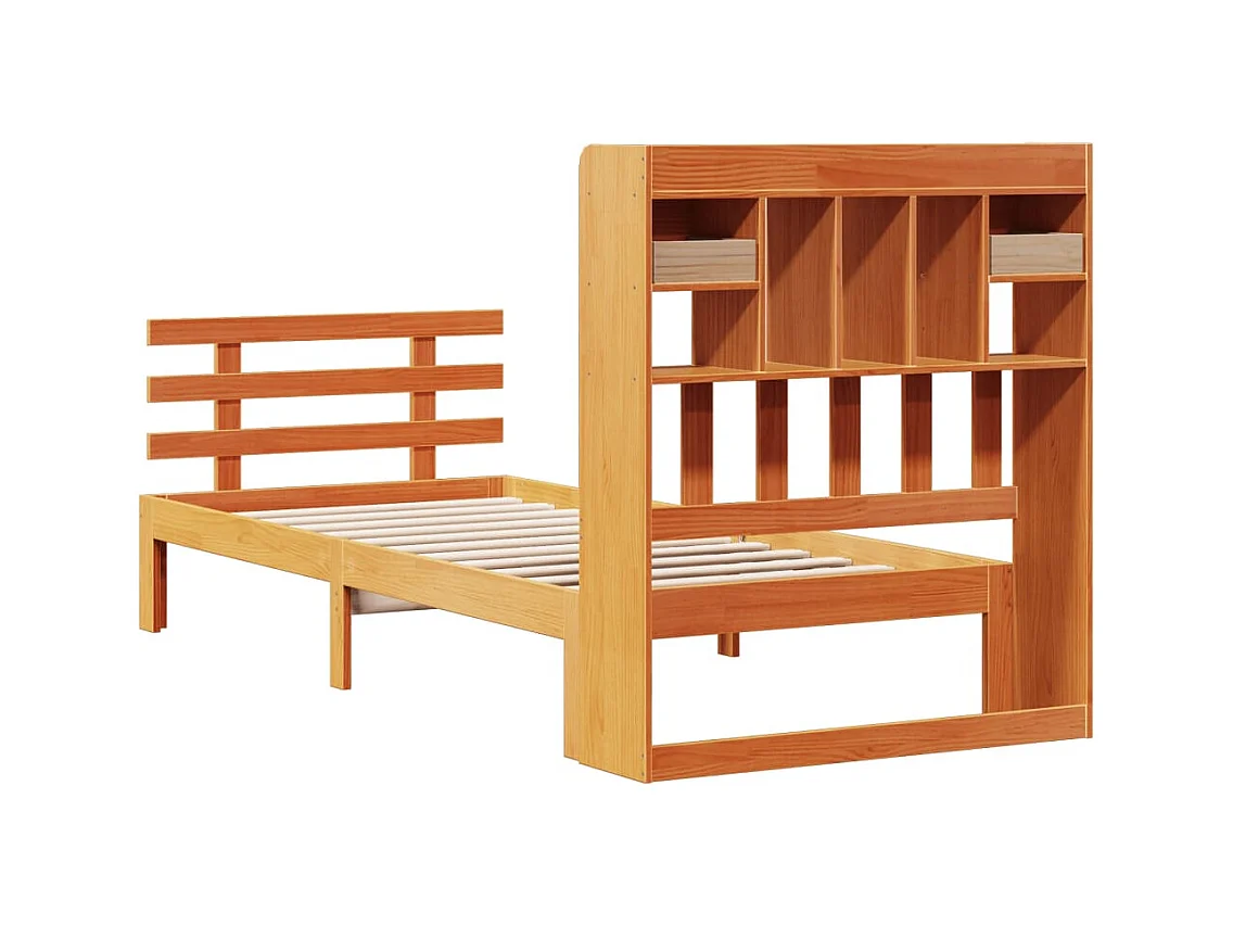 Cama com estante sem colchão 100x200cm pinho maciço castanho-mel