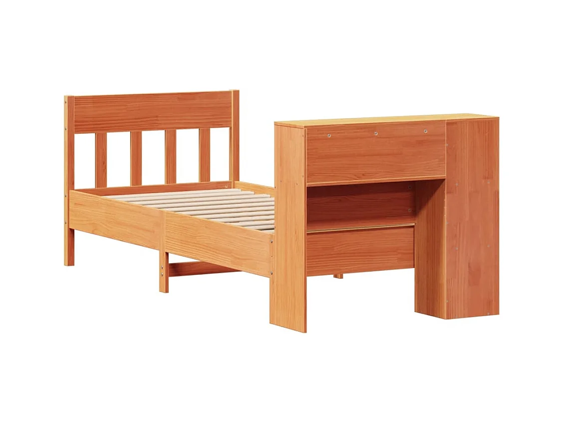 Lit bibliothèque sans matelas cire marron 75x190 cm pin massif