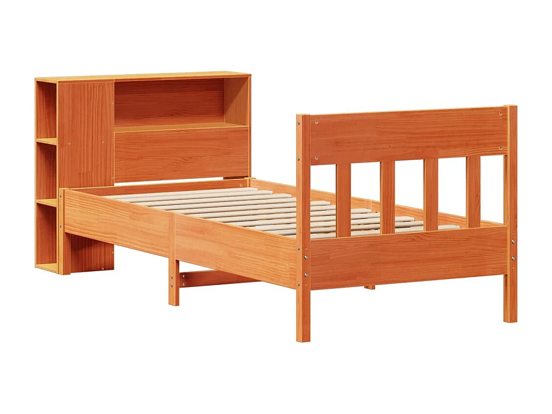 Cama com estante sem colchão 75x190cm pinho maciço castanho-mel