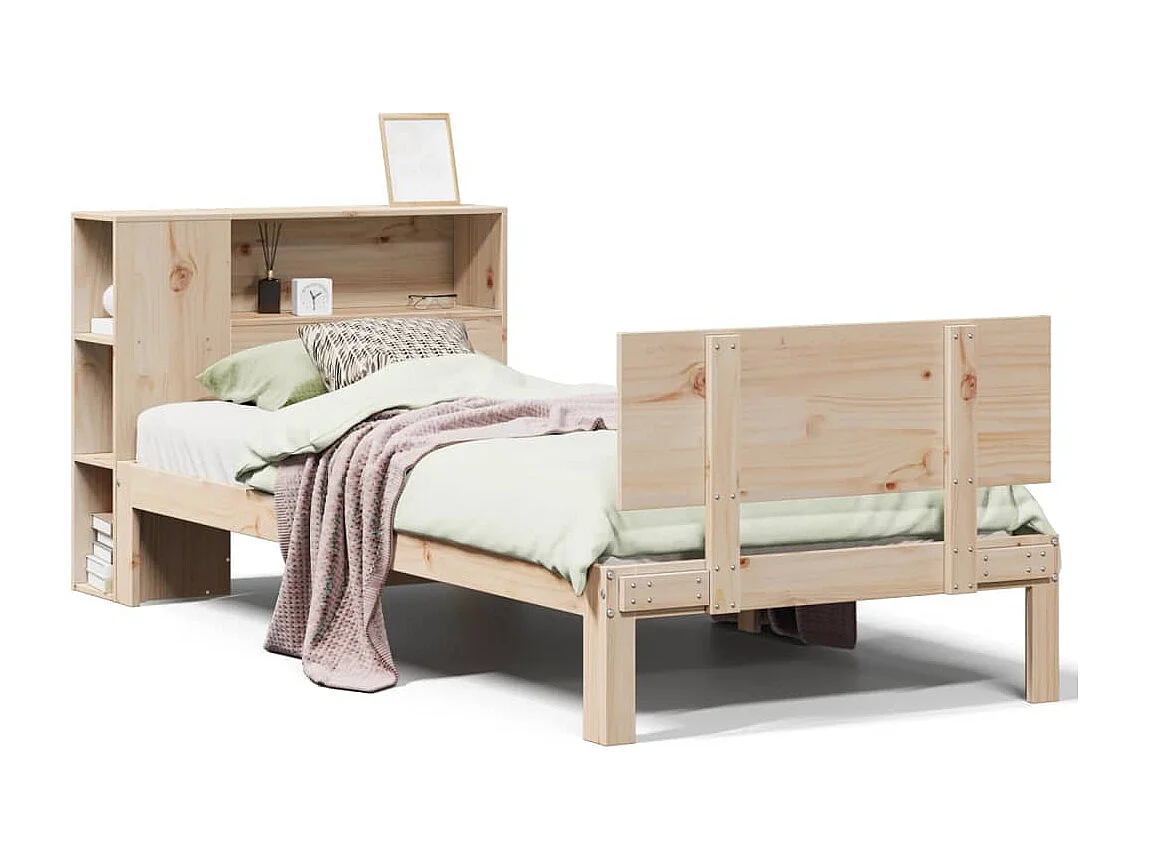 Lit bibliothèque sans matelas 100x200 cm bois massif de pin