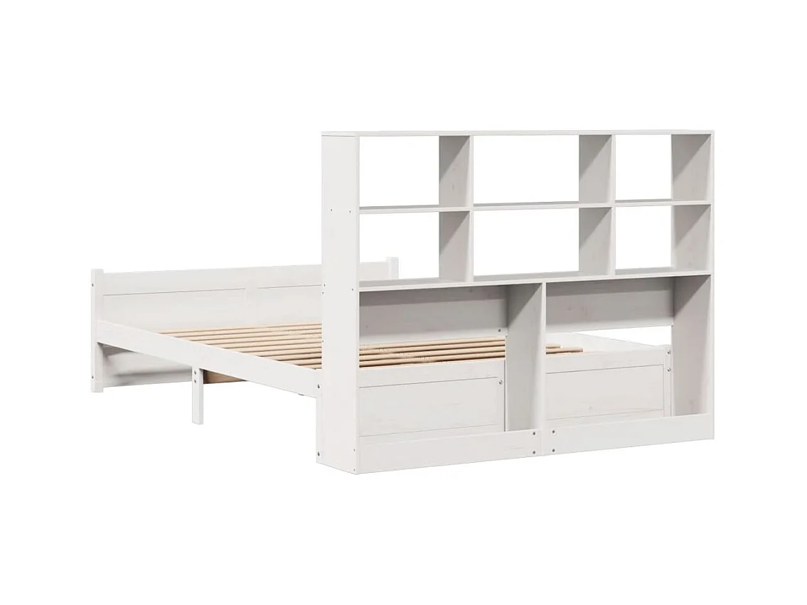 Lit bibliothèque sans matelas blanc 140x200 cm bois pin massif