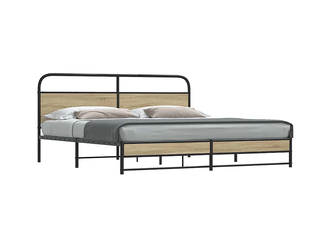 Cadre de lit en métal sans matelas chêne fumé 193x203 cm