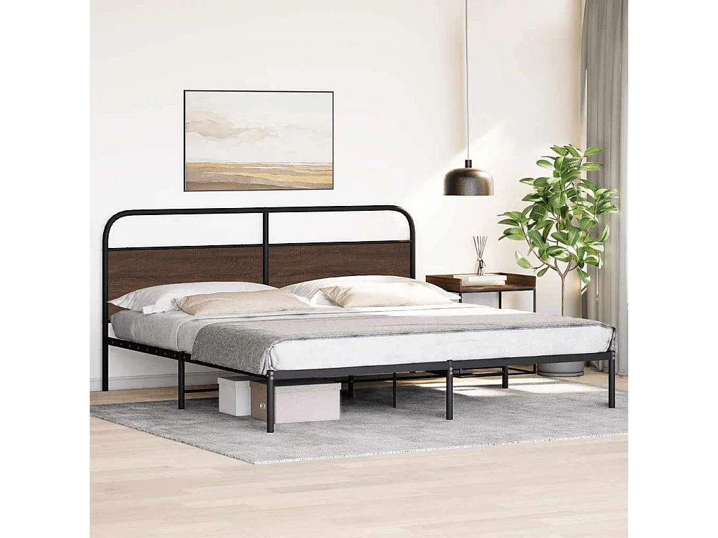 Estructura de cama sin colchón metal roble marrón 200x200 cm