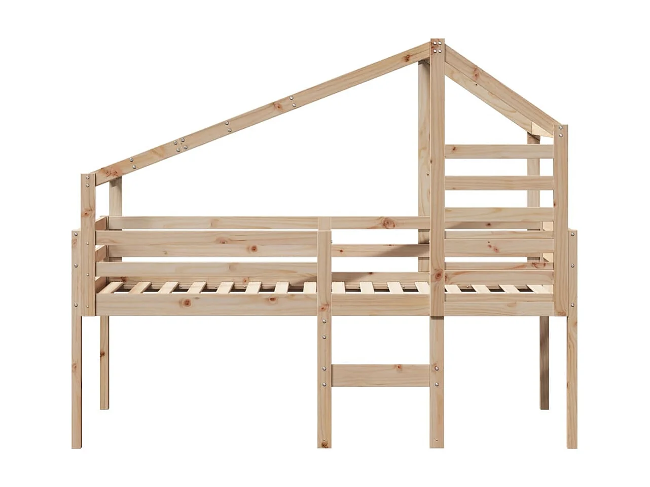 Cama alta con techo madera maciza de pino marrón cera 75x190 cm