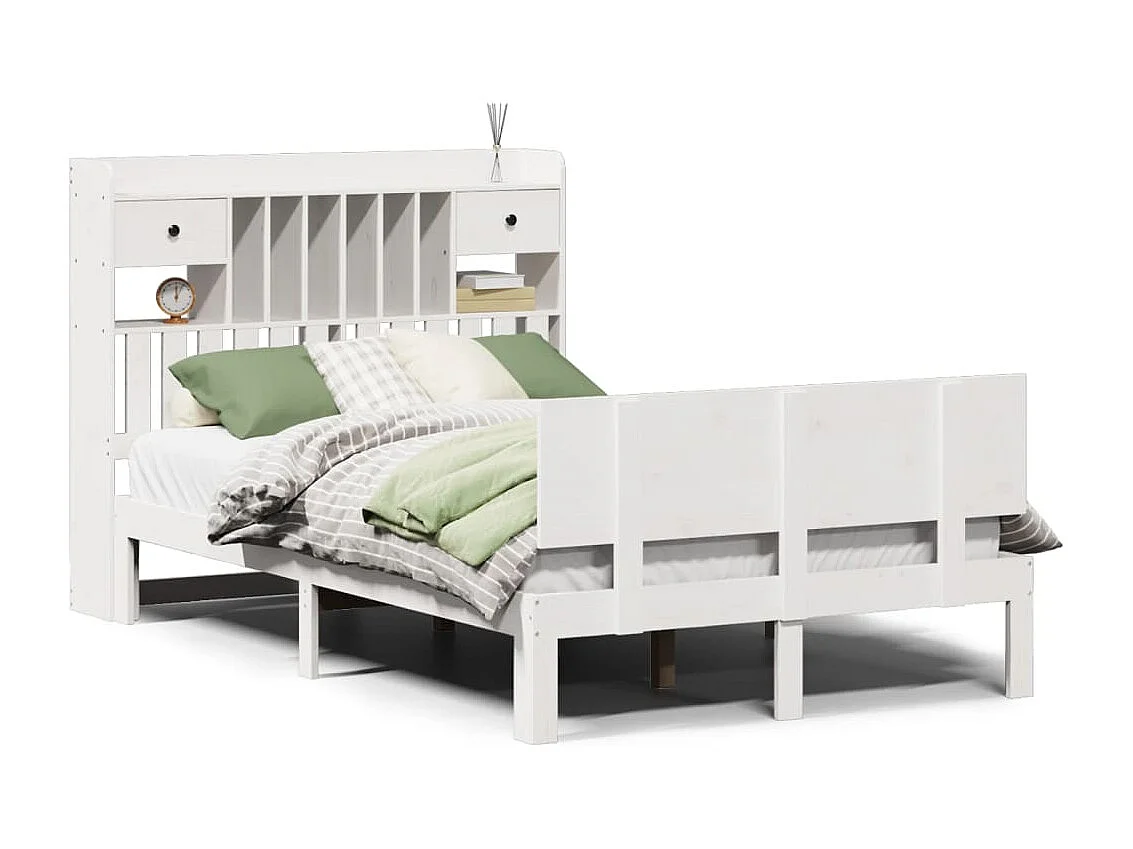 Cama com estante sem colchão 135x190 cm pinho maciço branco