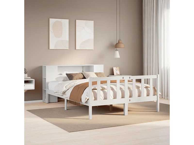 Cama com estante sem colchão 160x200 cm pinho maciço branco