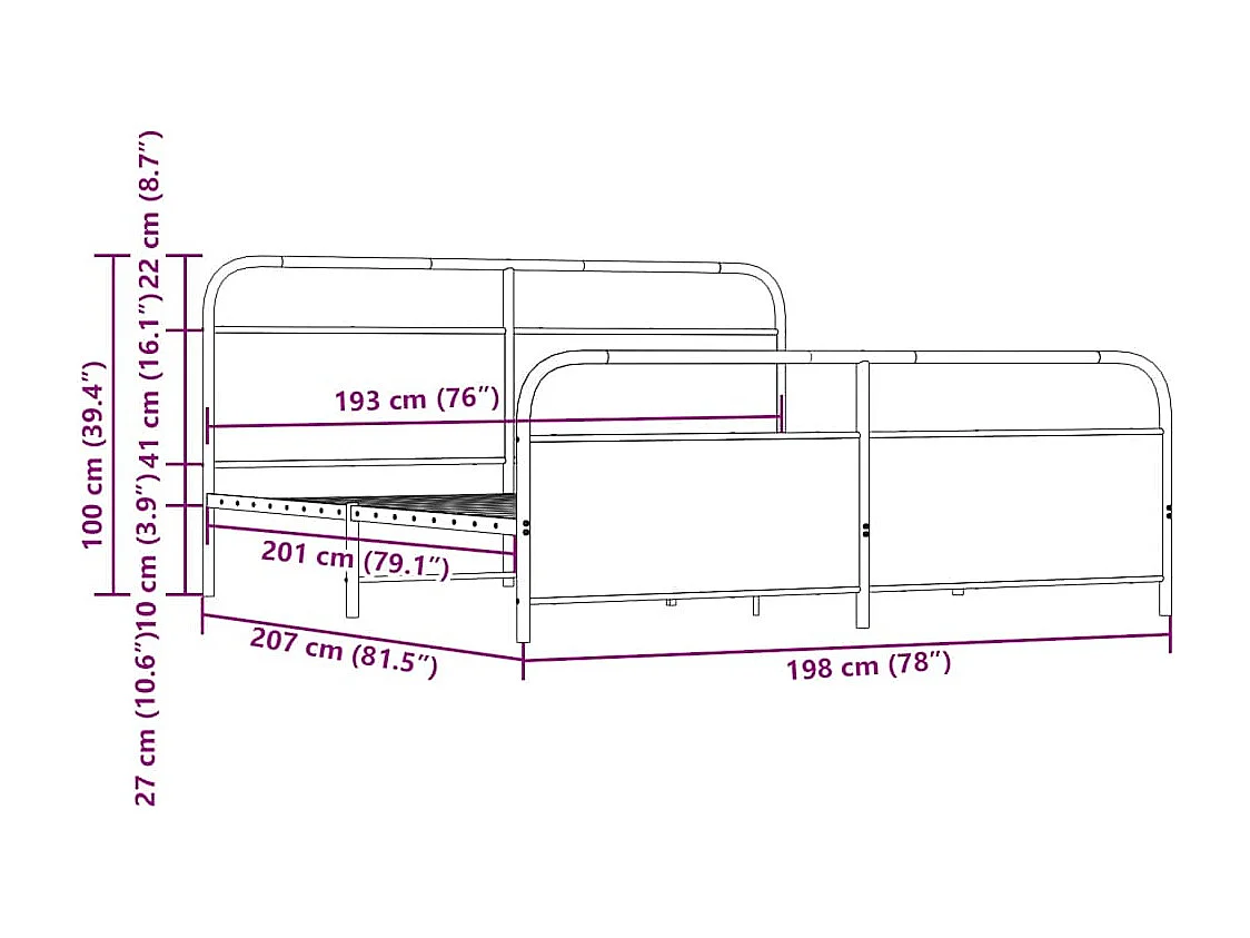 Cadre de lit en métal sans matelas chêne sonoma 193x203 cm