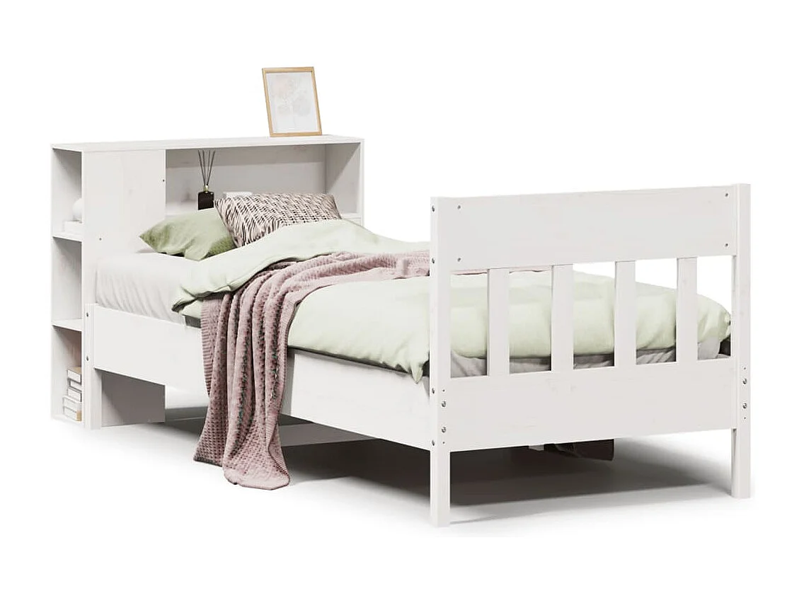Lit bibliothèque sans matelas blanc 90x200cm bois de pin massif