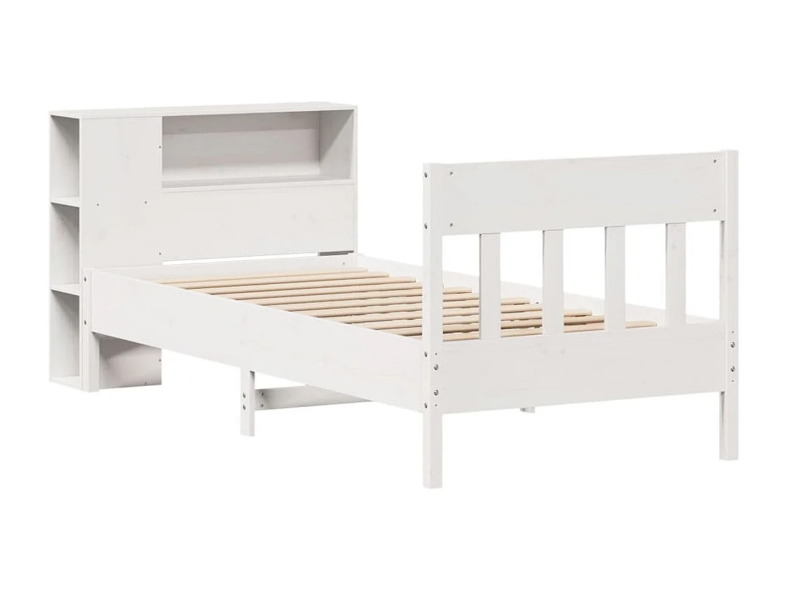 Lit bibliothèque sans matelas blanc 90x200cm bois de pin massif