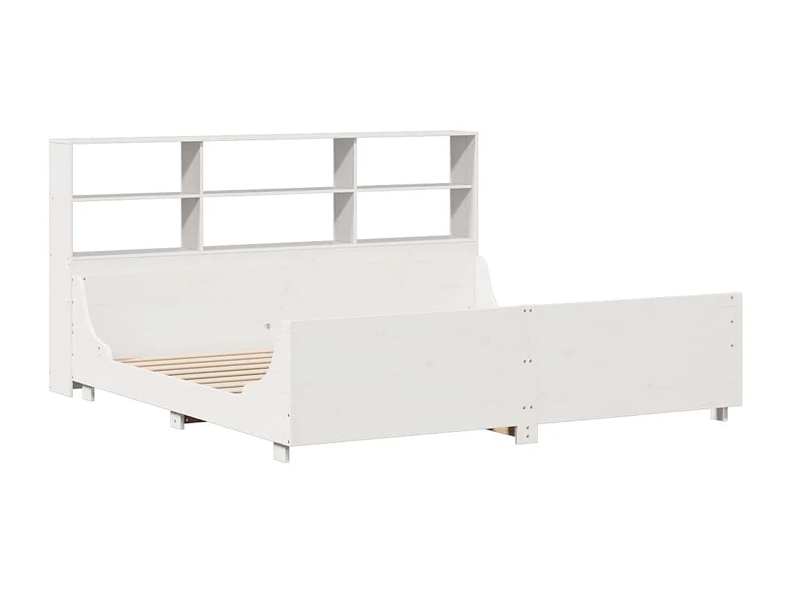 Lit bibliothèque sans matelas blanc 180x200 cm bois massif