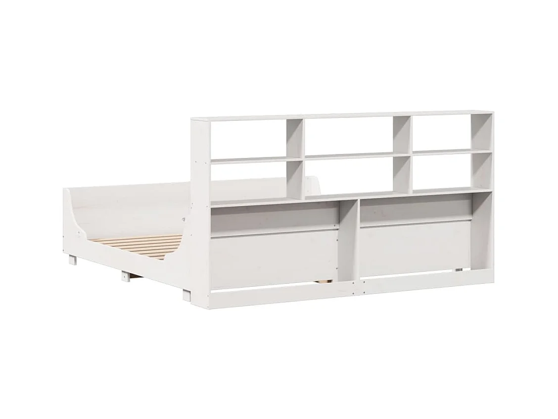 Lit bibliothèque sans matelas blanc 180x200 cm bois massif