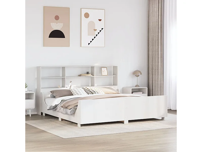 Cama con estantería sin colchón madera maciza blanca 180x200 cm