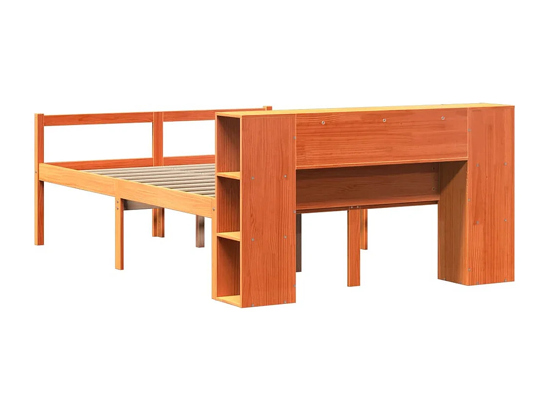 Lit bibliothèque sans matelas cire marron 135x190cm bois massif