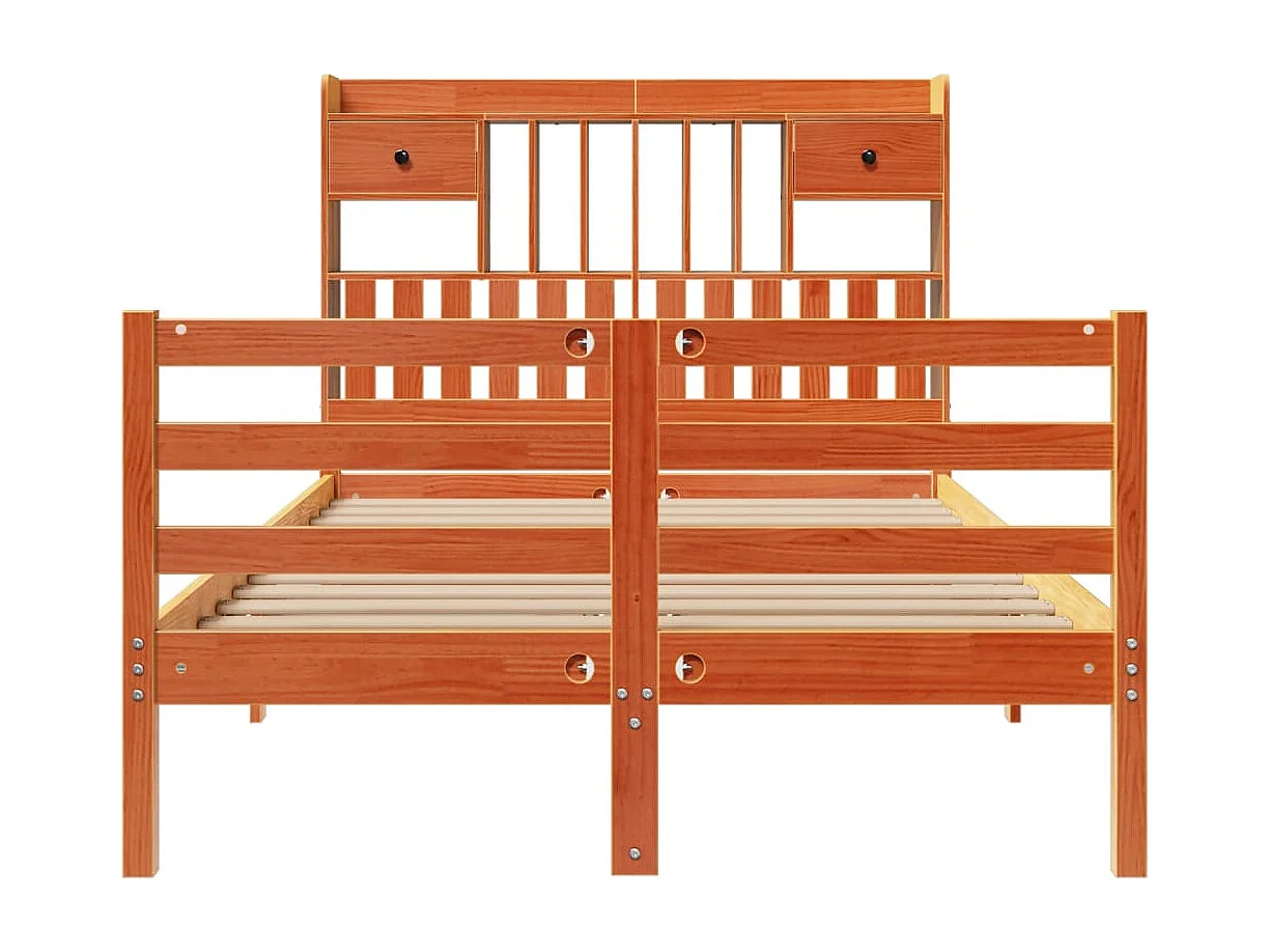 Lit bibliothèque sans matelas cire marron 135x190 cm pin massif