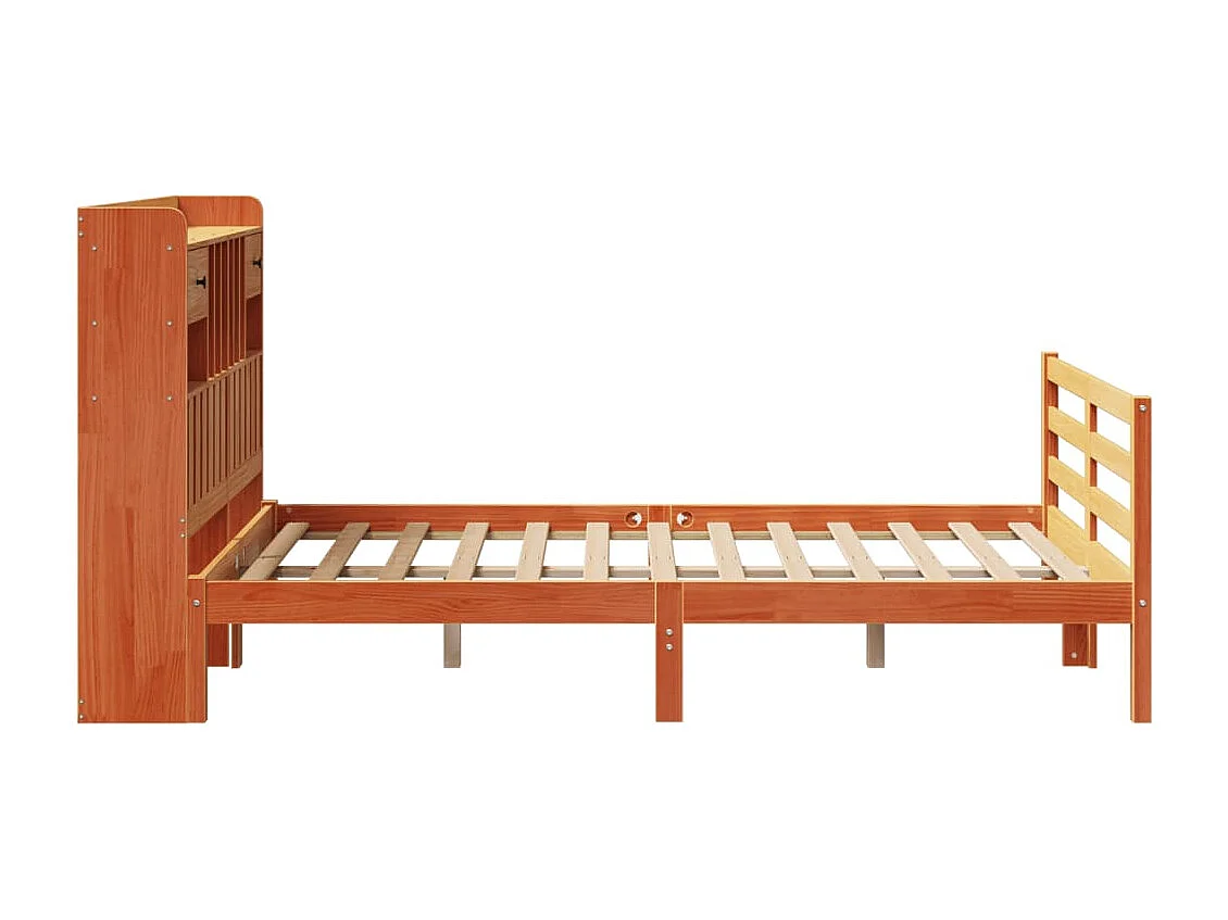 Lit bibliothèque sans matelas cire marron 135x190 cm pin massif