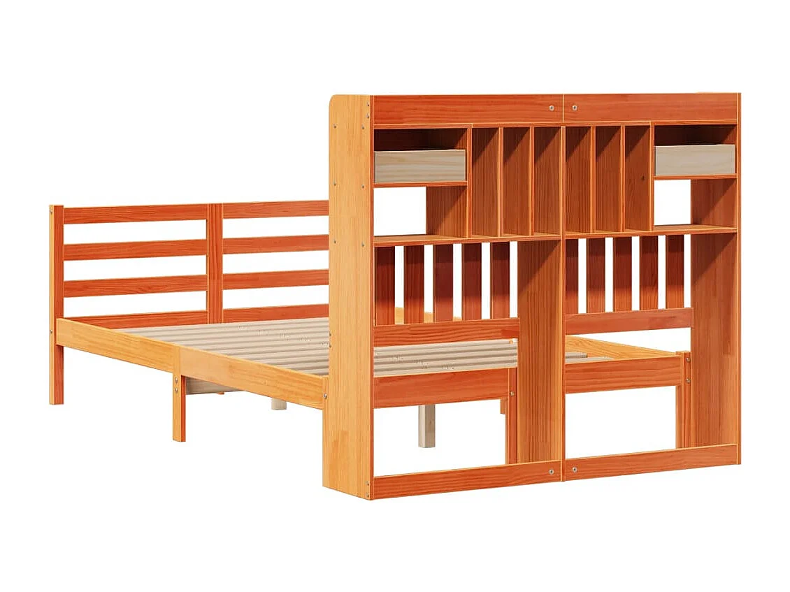 Lit bibliothèque sans matelas cire marron 135x190 cm pin massif