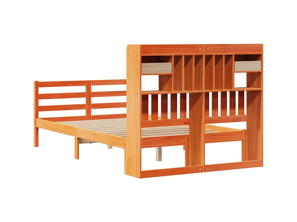 Lit bibliothèque sans matelas cire marron 135x190 cm pin massif