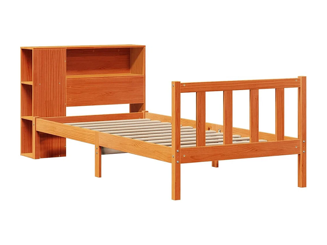 Lit bibliothèque sans matelas cire marron 100x200 cm pin massif