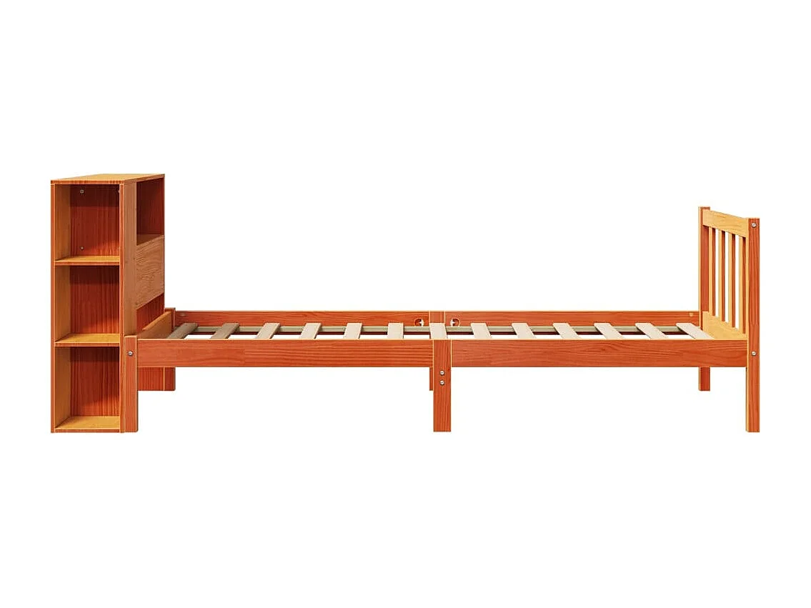 Cama com estante sem colchão 100x200cm pinho maciço castanho-mel