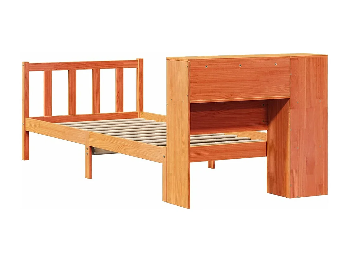 Cama com estante sem colchão 100x200cm pinho maciço castanho-mel