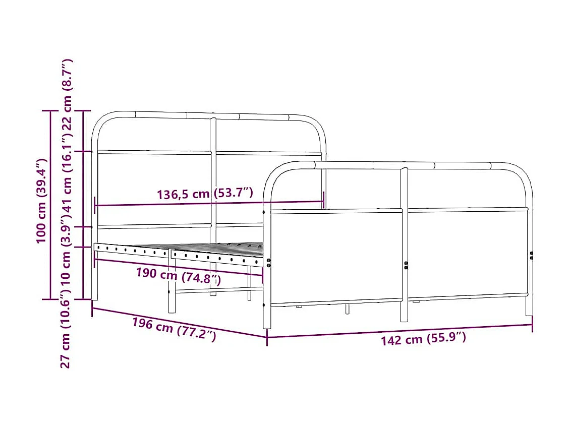 Estructura de cama sin colchón metal roble ahumado 137x190 cm