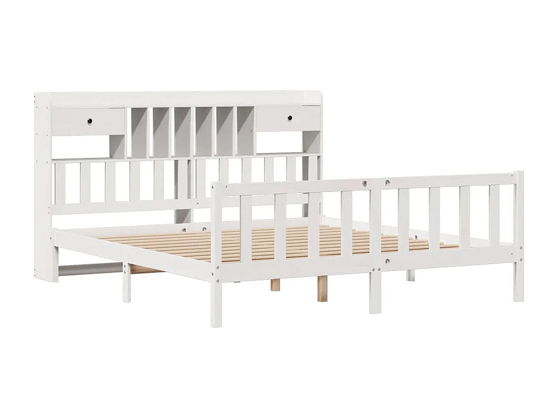 Cama con estantería sin colchón madera maciza blanca 180x200 cm