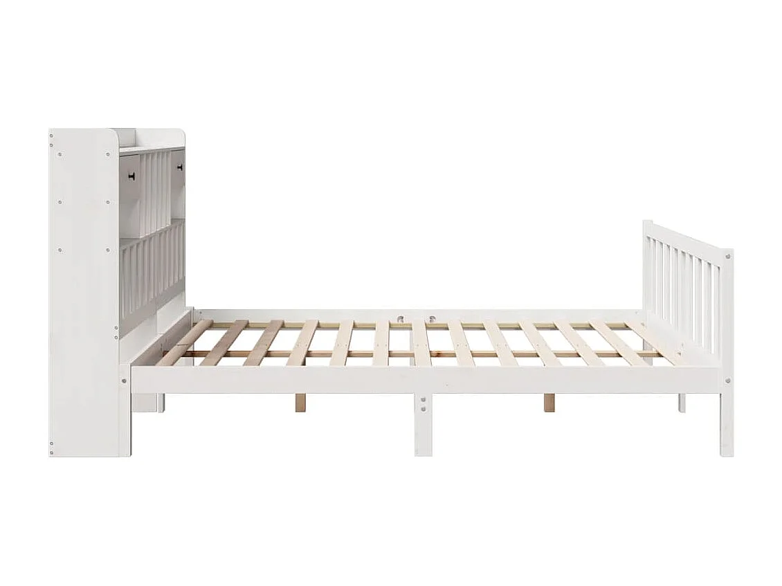 Cama con estantería sin colchón madera maciza blanca 180x200 cm