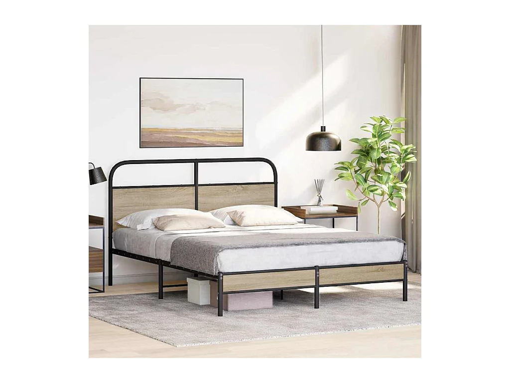 Estrutura de cama s/ colchão derivados madeira carvalho fumado