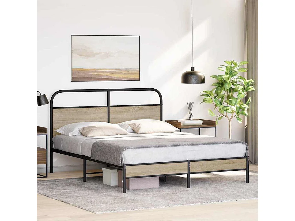 Estructura de cama sin colchón 160x200 cm madera roble ahumado