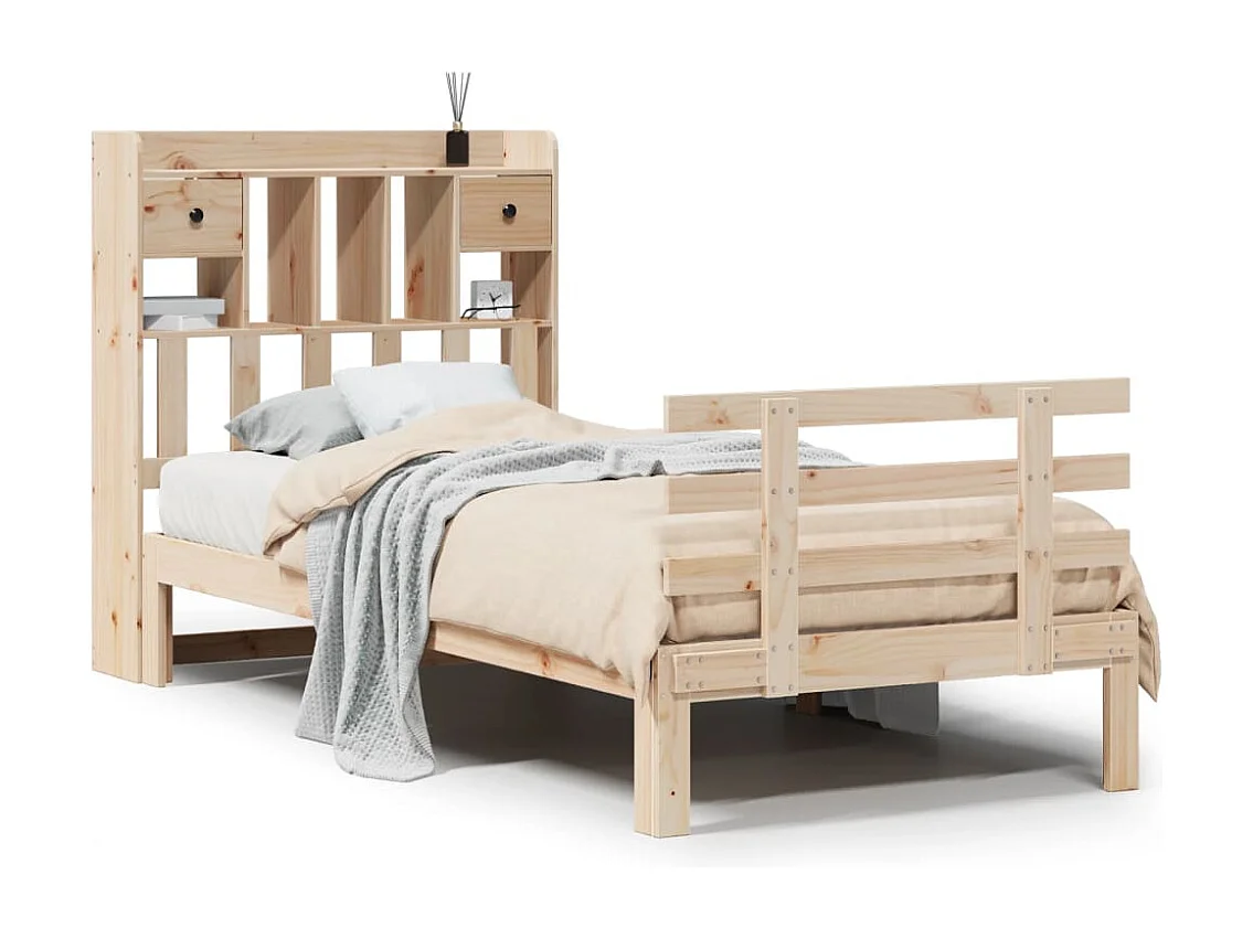 Lit bibliothèque sans matelas 100x200 cm bois massif de pin
