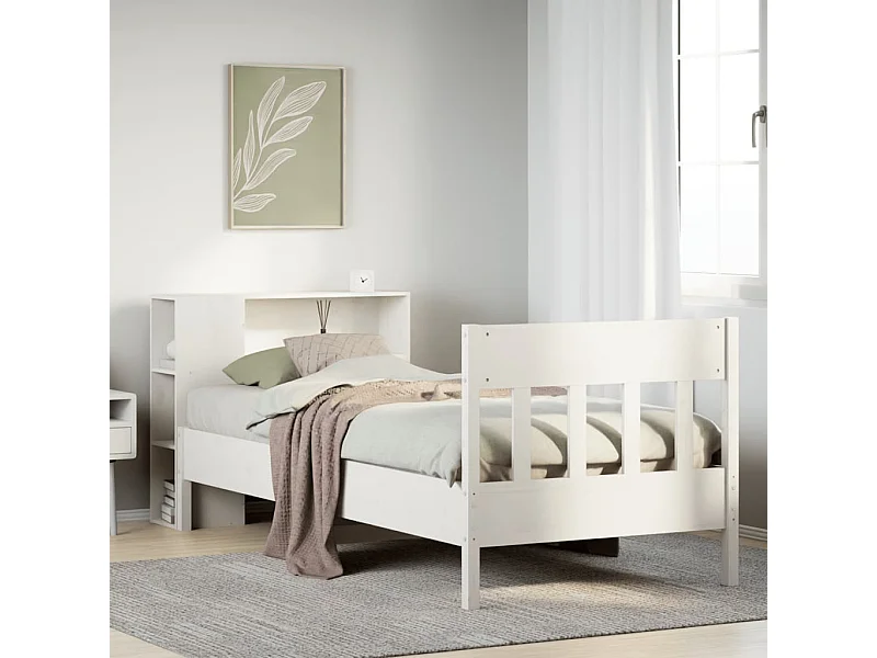 Cama com estante sem colchão 75x190 cm pinho maciço branco