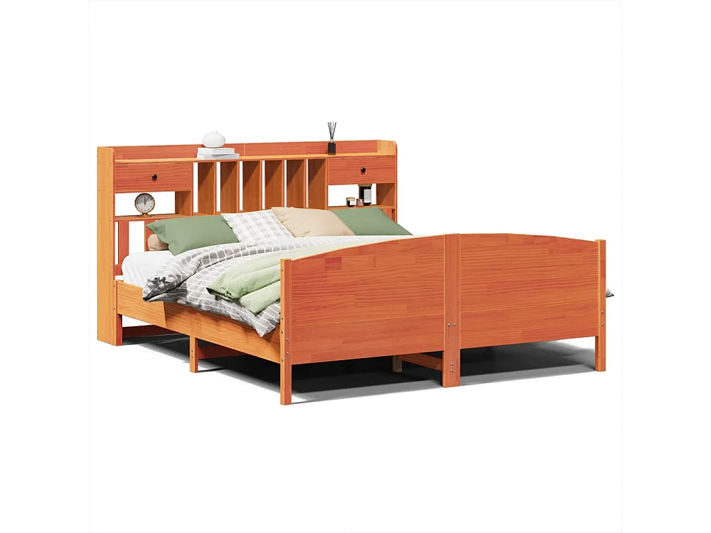 Cama con estantería sin colchón madera maciza marrón 200x200 cm