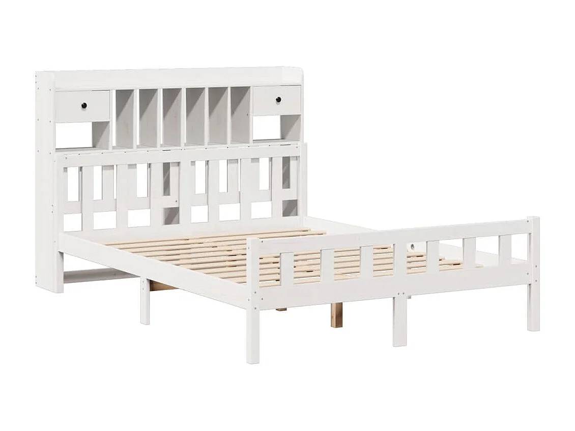 Cama con estantería sin colchón madera maciza blanca 160x200 cm